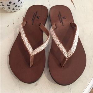 American Eagle leather flip flops